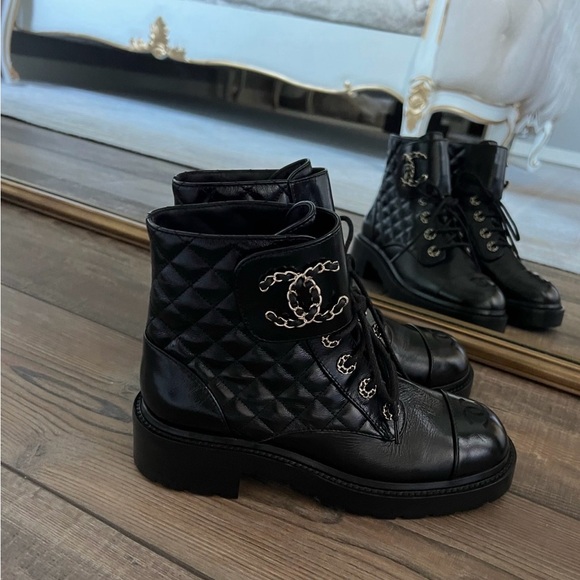 CHANEL Shoes - CHANEL Black Quilted Combat Boots